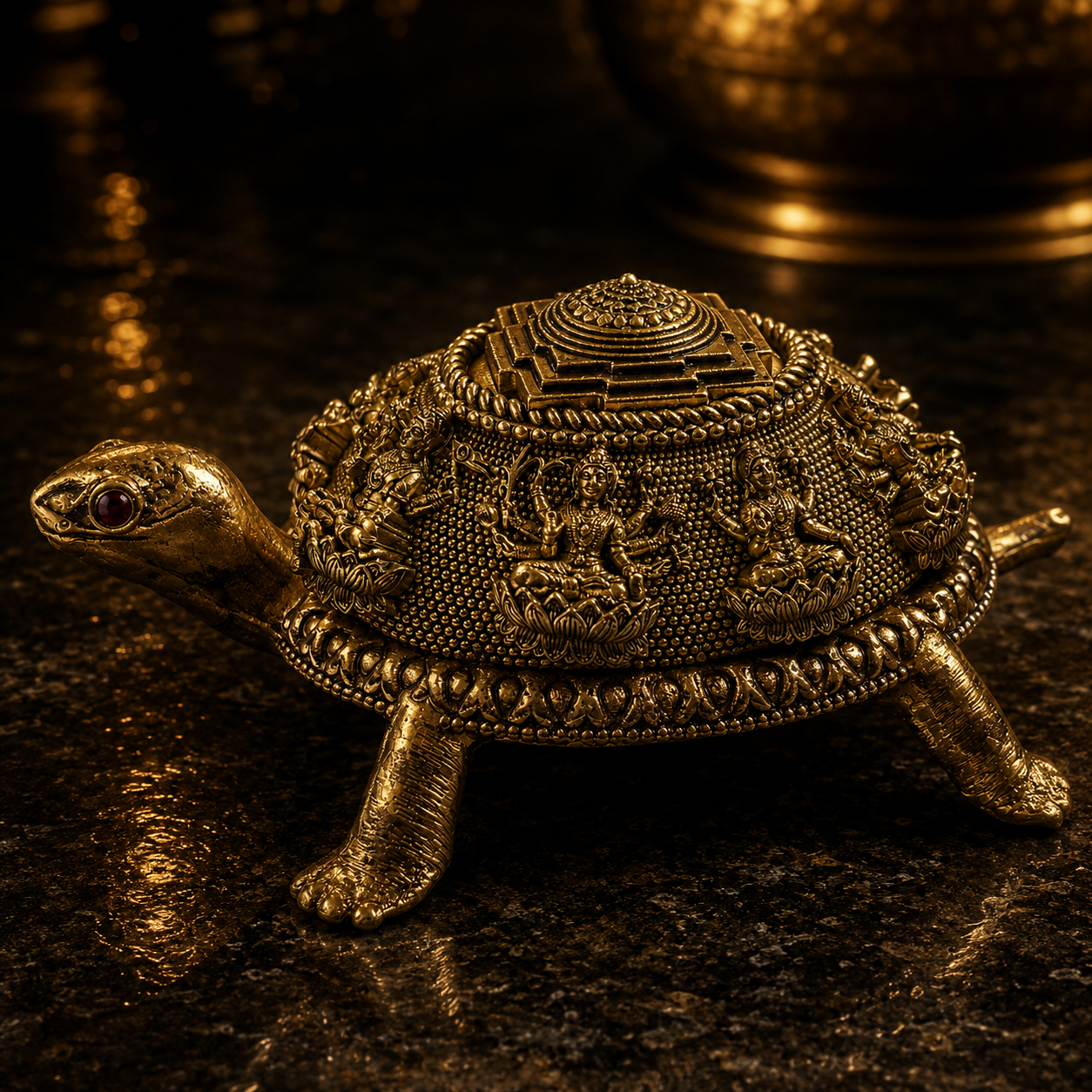 Kurma Shri — Brass Tortoise with Lakshmi & Sri Yantra