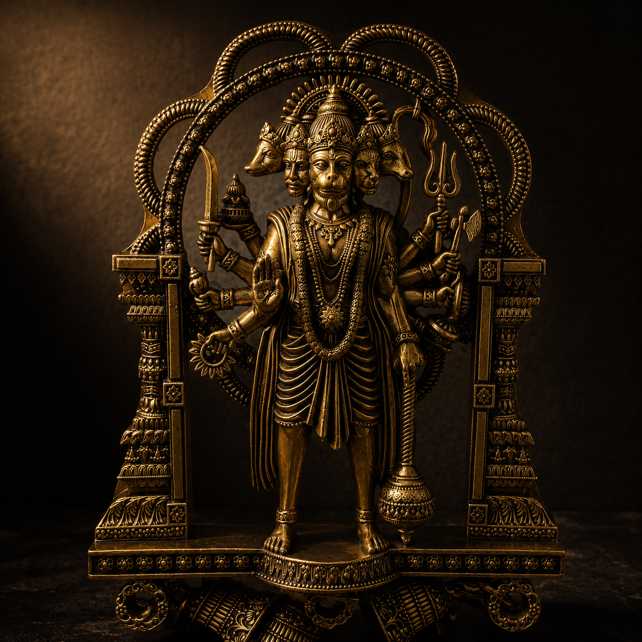 Panchamukhi — Brass Five-Faced Hanuman with Arch