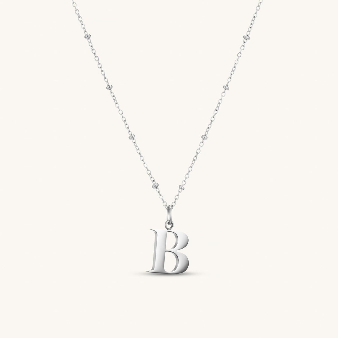 B Initial Necklace in Silver