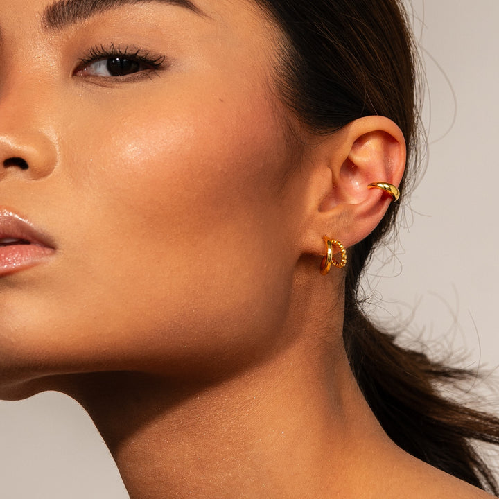 Beaded Layered Hoops Gold
