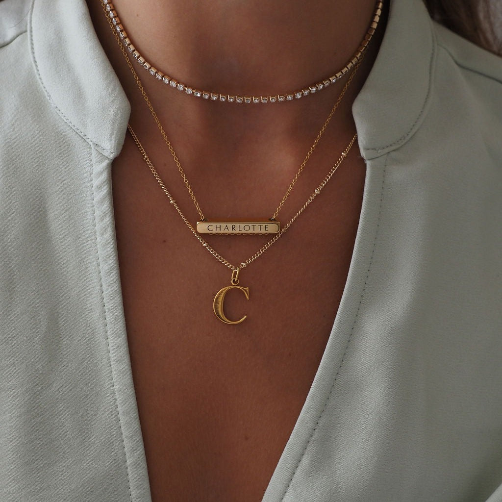 C Initial Necklace In Gold
