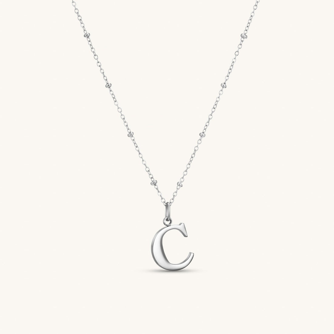 C Initial Necklace In Silver