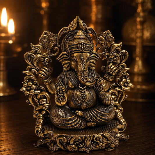 Ganapati — Brass Ganesha with Floral Arch
