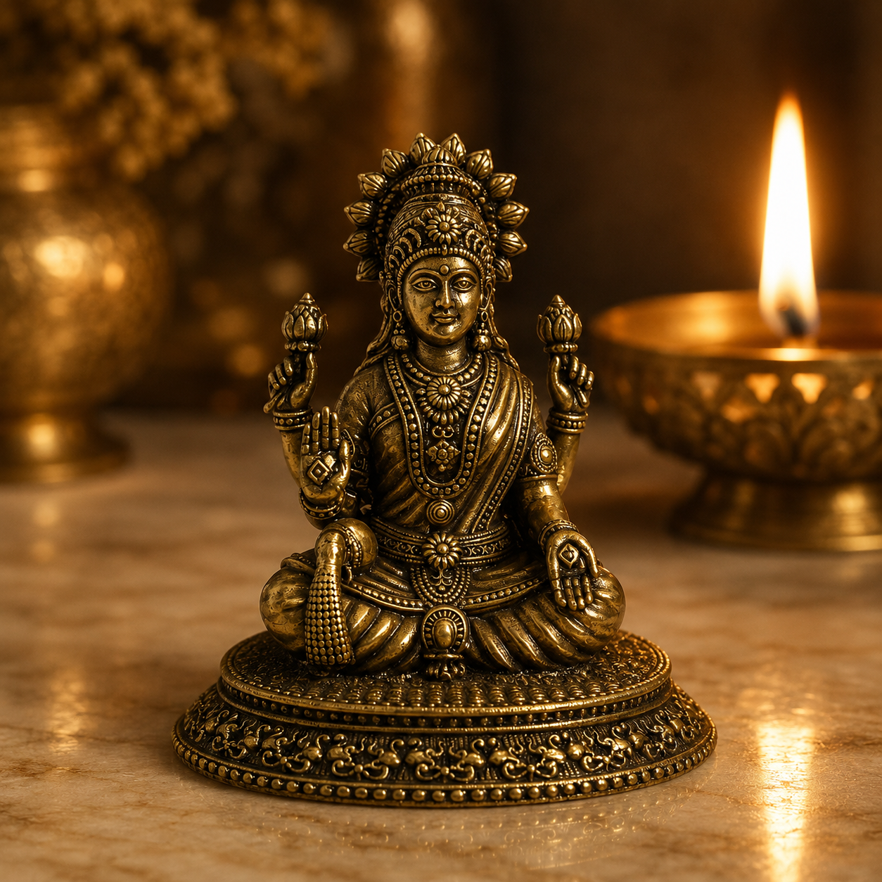 Shri — Brass Lakshmi, Seated Form
