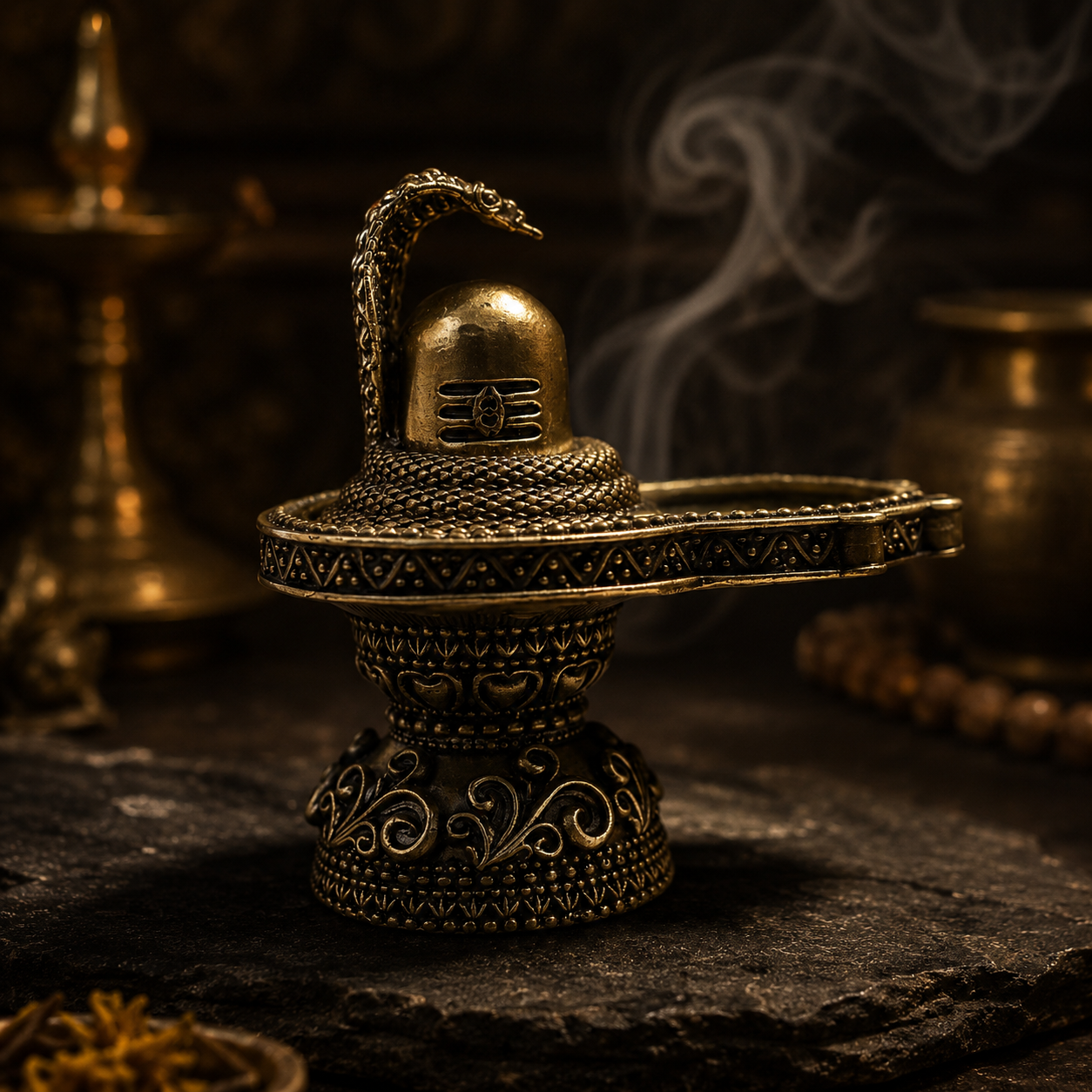 Swayambhu — Brass Shiv Lingam with Vasuki Nag