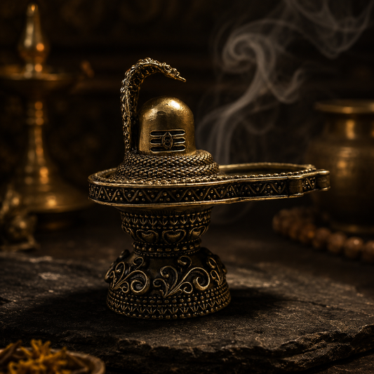Swayambhu — Brass Shiv Lingam with Vasuki Nag