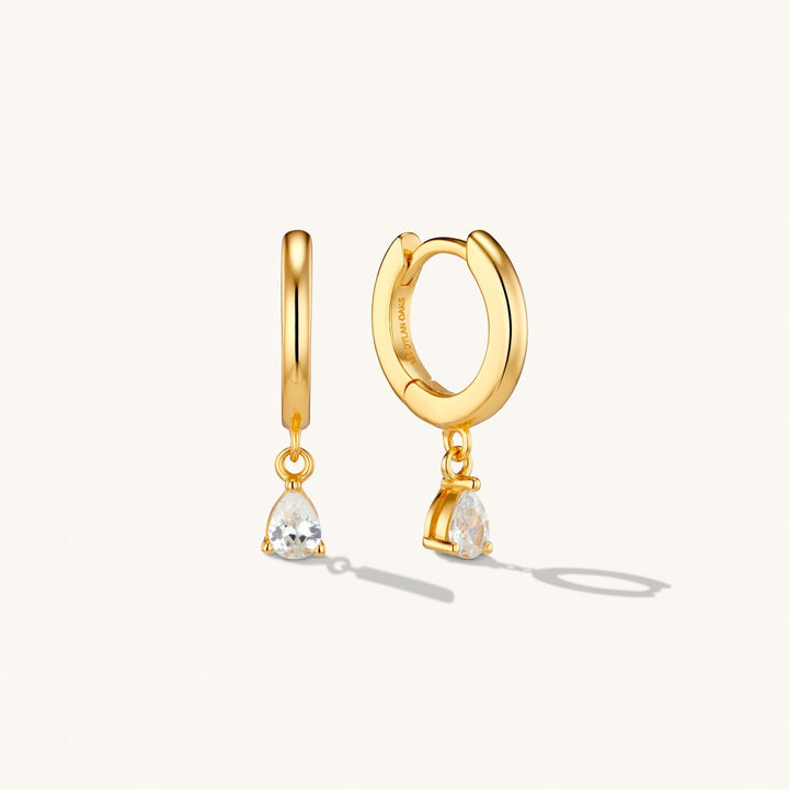 Crystal Drop Hoop Earrings Gold