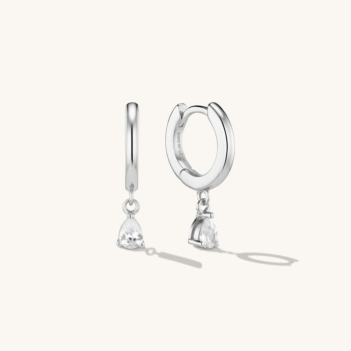 Crystal Drop Hoop Earrings Silver