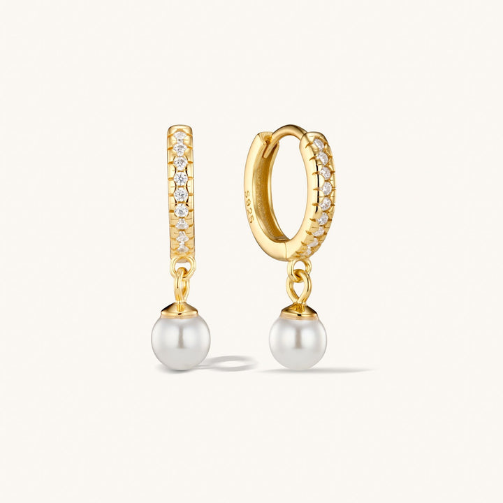 Crystal Pearl Hoop Earrings Gold