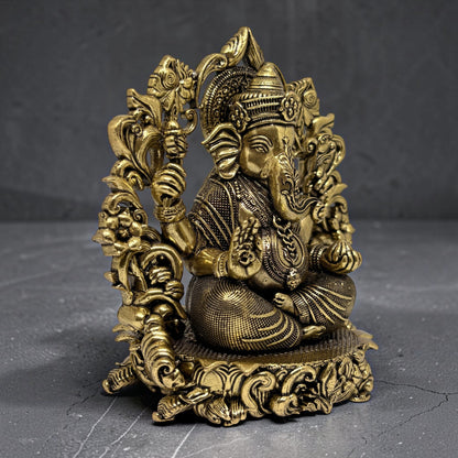 Brass Ganapati with Floral Arch