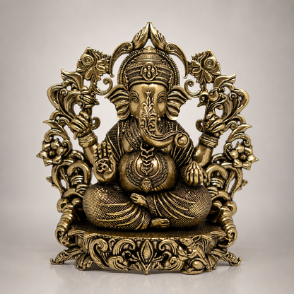 Brass Ganapati with Floral Arch
