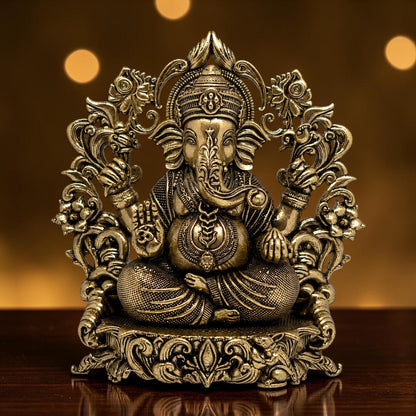 Brass Ganapati with Floral Arch