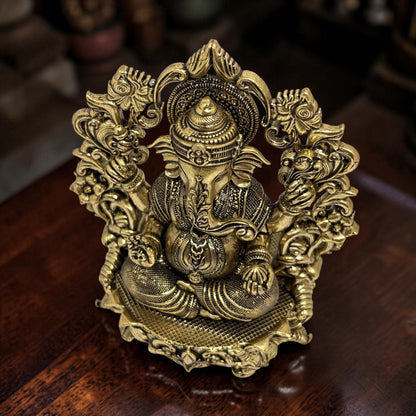 Brass Ganapati with Floral Arch