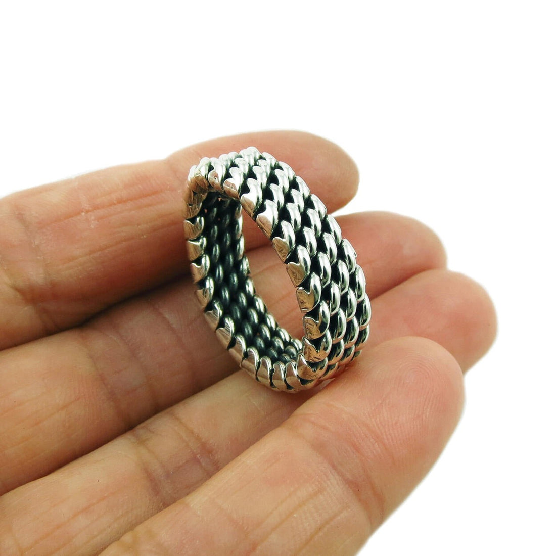 Herringbone Chain Sterling Silver Ring