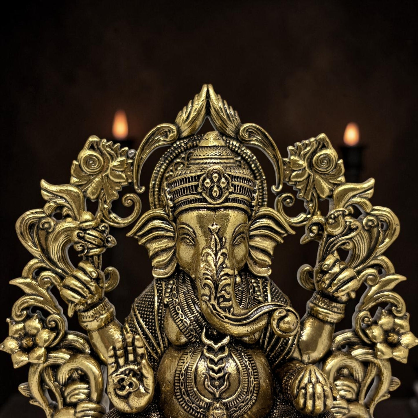 Brass Ganapati with Floral Arch