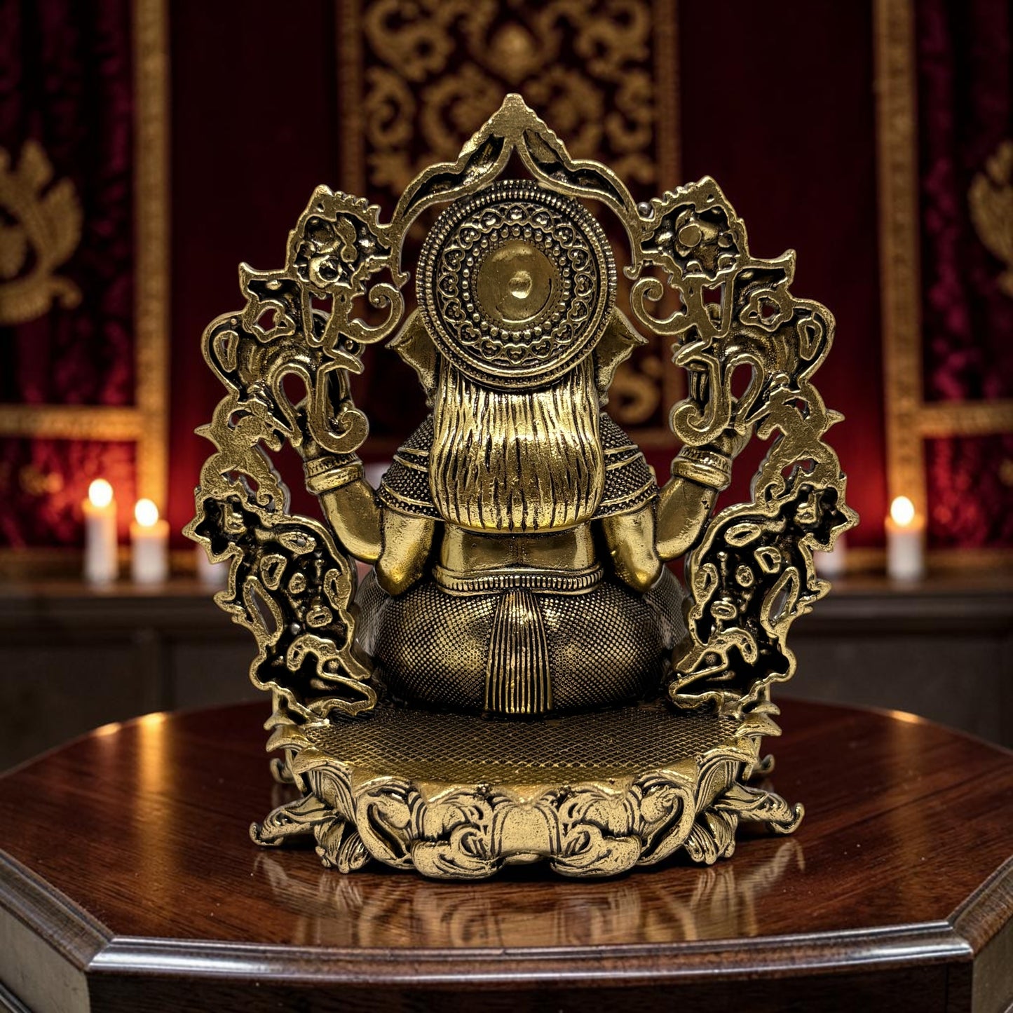 Brass Ganapati with Floral Arch