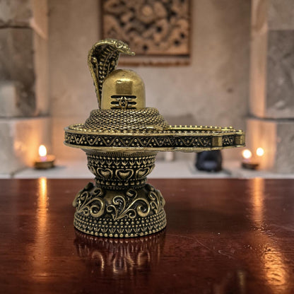 Swayambhu: Brass Shiv Lingam with Vasuki Nag
