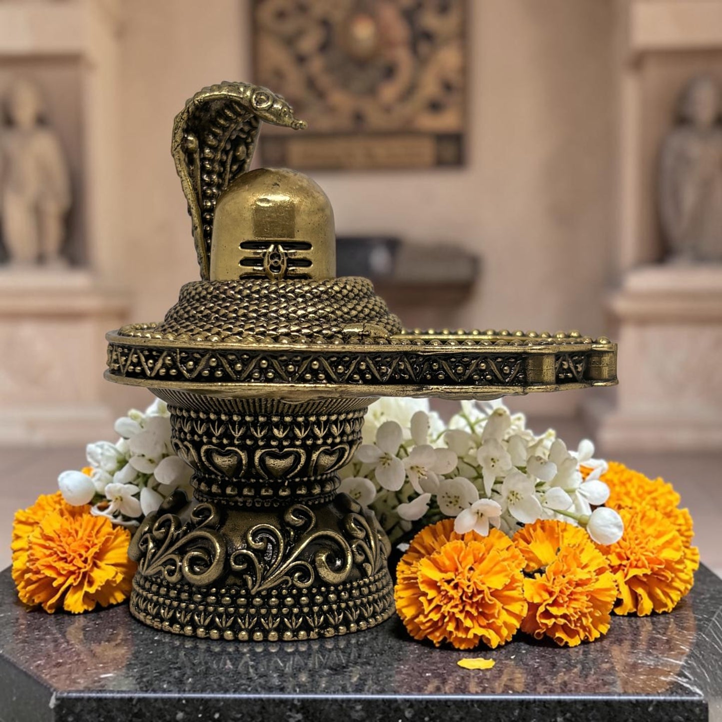 Swayambhu: Brass Shiv Lingam with Vasuki Nag
