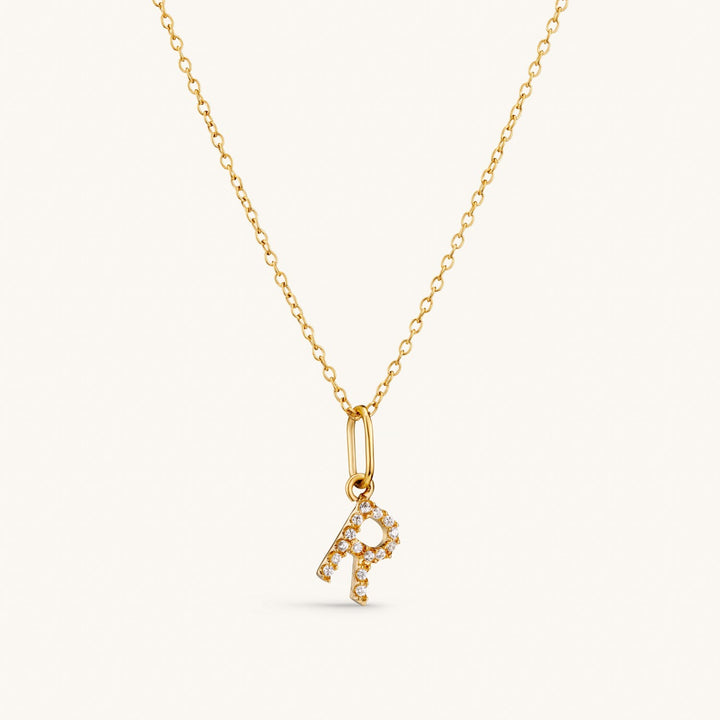 R Crystal Initial Necklace