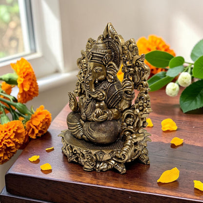 Brass Ganapati with Floral Arch