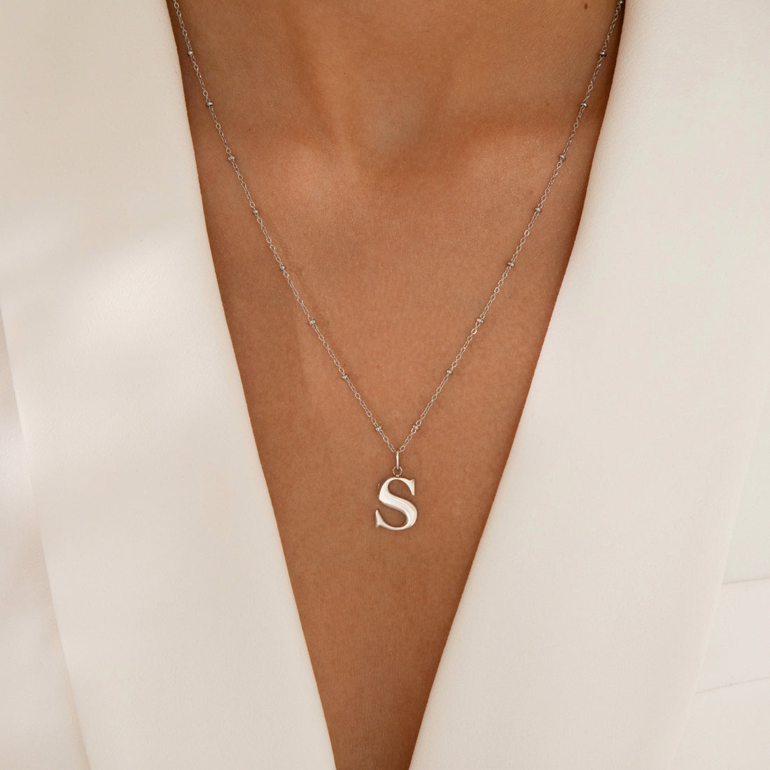 S Initial Necklace In Silver