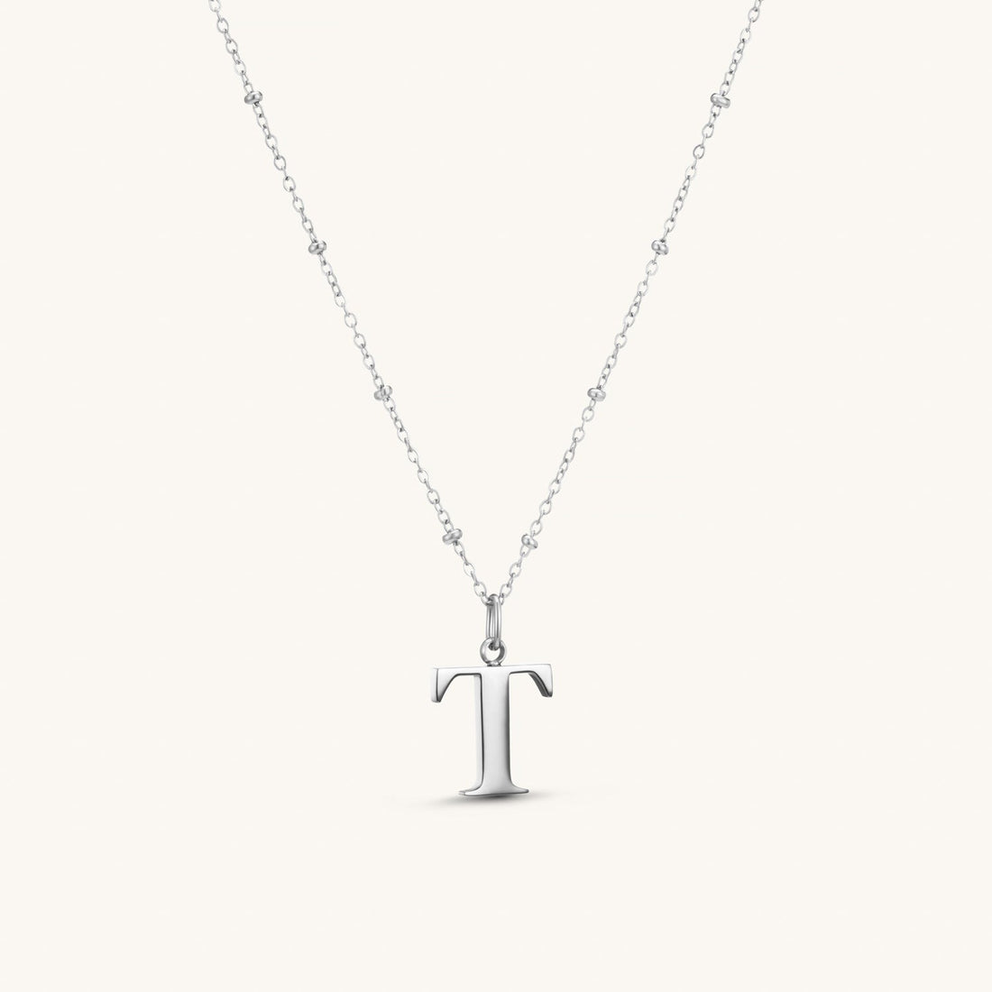 T Initial Necklace In Silver