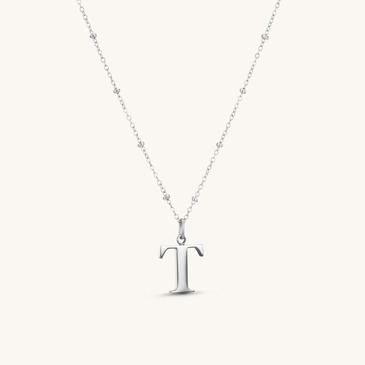 T Initial Necklace In Silver