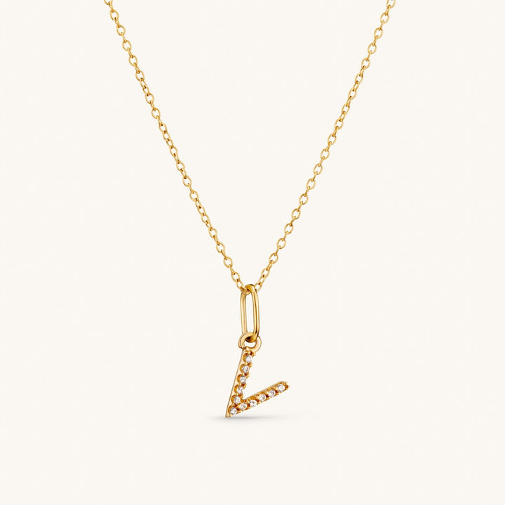 V Crystal Initial Necklace