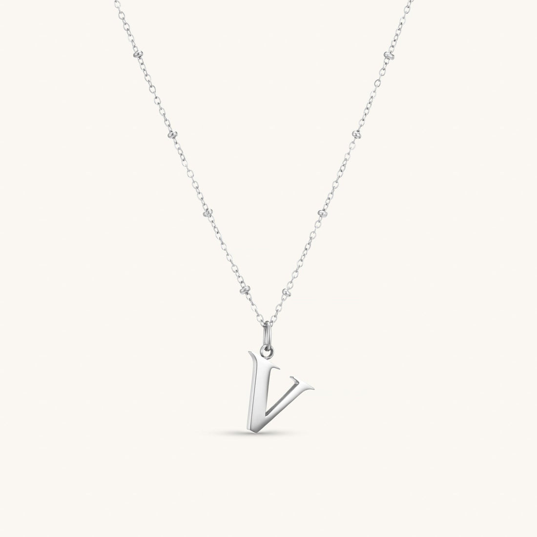 V Initial Necklace In Silver