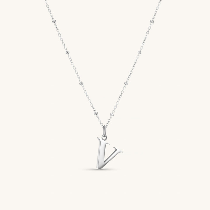 V Initial Necklace In Silver